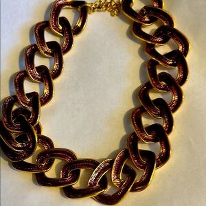 Vintage Signed KJL Kenneth Jay Lane Gold Metal Chain Link Necklace Purple